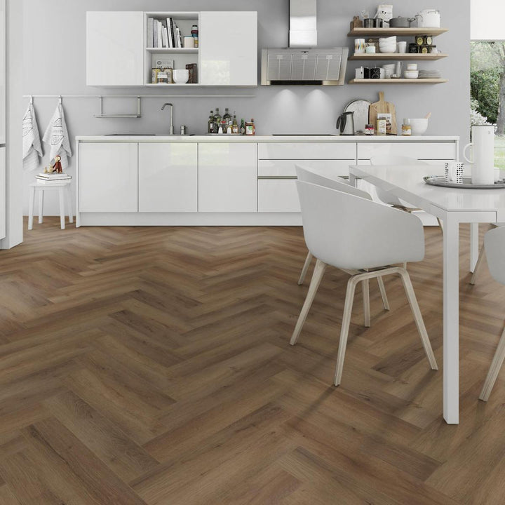 Lusso Floor Truffle Oak Herringbone Luxury Vinyl Flooring - 610 x 122 x 5 mm - 2.23 M2 Per box