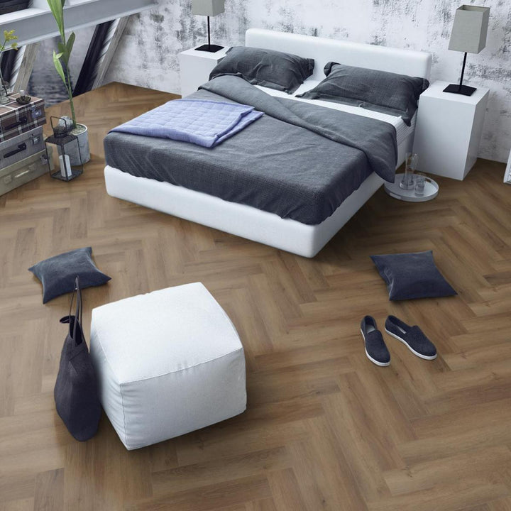 Lusso Floor Truffle Oak Herringbone Luxury Vinyl Flooring - 610 x 122 x 5 mm - 2.23 M2 Per box