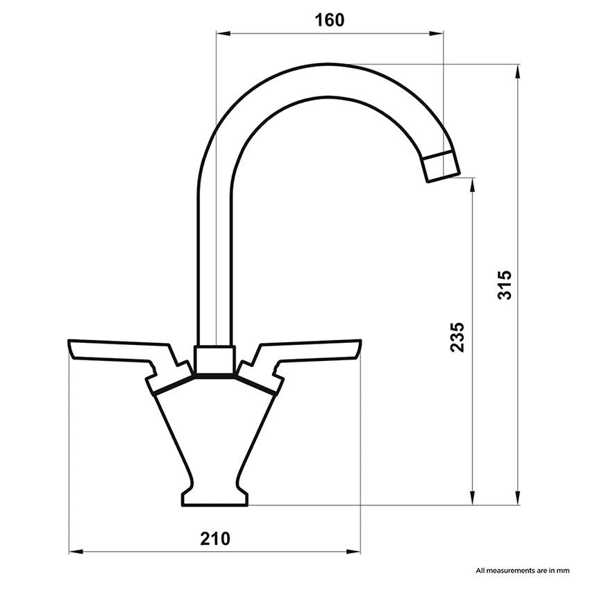 ER Twin Lever Kitchen Mixer Tap - Chrome