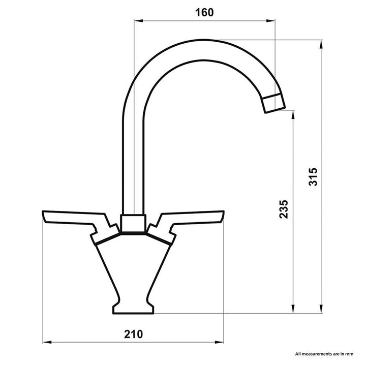 ER Twin Lever Kitchen Mixer Tap - Chrome