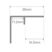 CLASSIC Type 101 Invisible Internal Corner Aluminium Extrusion - Mill Finish - 2450mm Long - Technical drawing
