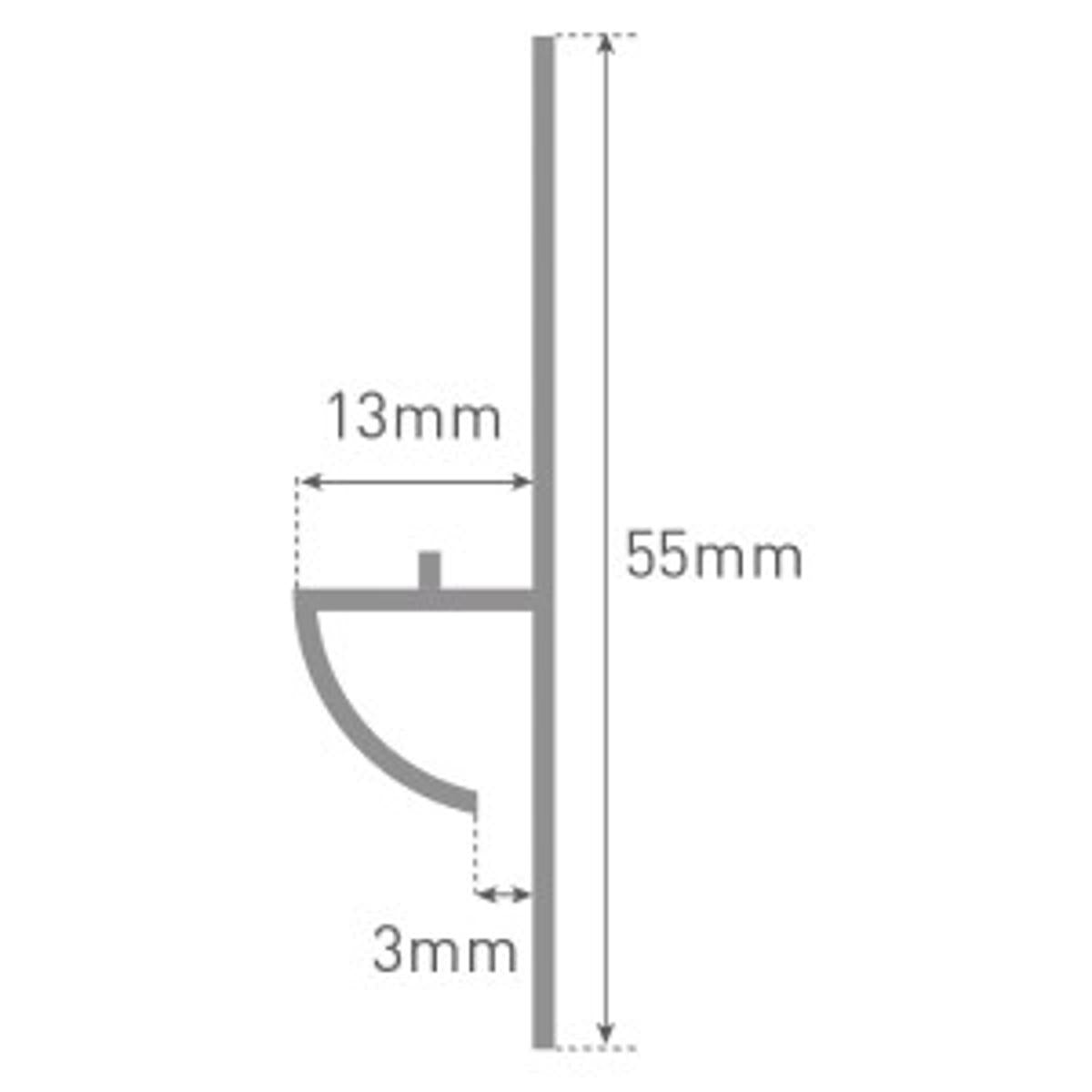 CLASSIC Type 103 Floor To Wall Profile PVC Extrusion - White - 2450mm Long - Technical drawing