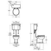 Ideal Standard Waverley Classic Low Level Toilet & Standard Seat - Technical drawing