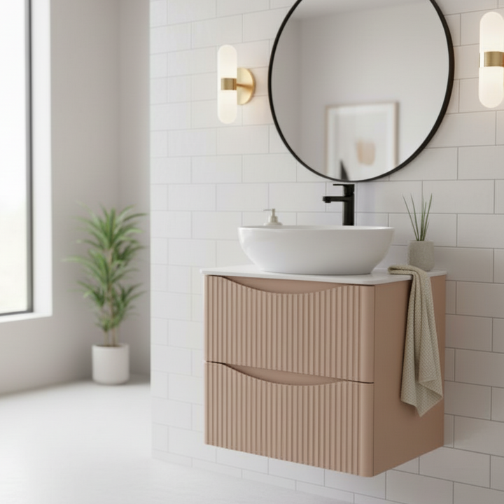 Josef Martin Happi 600mm Fluted Wall Hung Vanity Unit &amp; Worktop - Sand