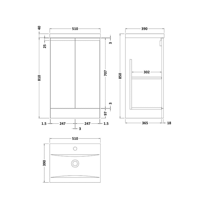 Hudson Reed Urban 500mm Floorstanding Vanity Unit &amp; Mid-Edged Basin - Satin White URB107A
