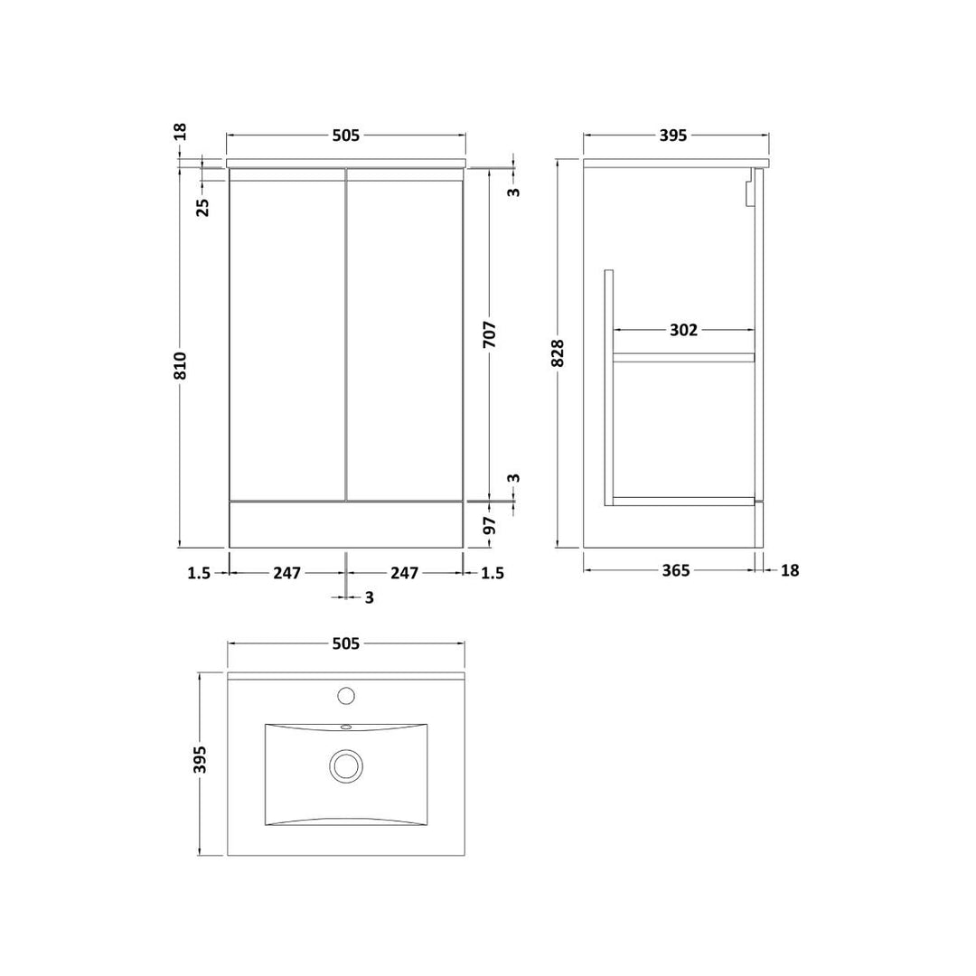 Hudson Reed Urban 500mm Floor Standing Vanity Unit &amp; Minimialist Basin - Satin Blue URB307B