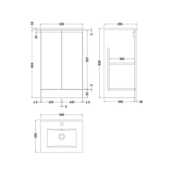 Hudson Reed Urban 500mm Floor Standing Vanity Unit &amp; Minimialist Basin - Satin Blue URB307B