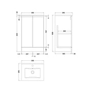 Hudson Reed Urban 500mm Floor Standing Vanity Unit & Minimialist Basin - Satin Blue URB307B - Technical drawing