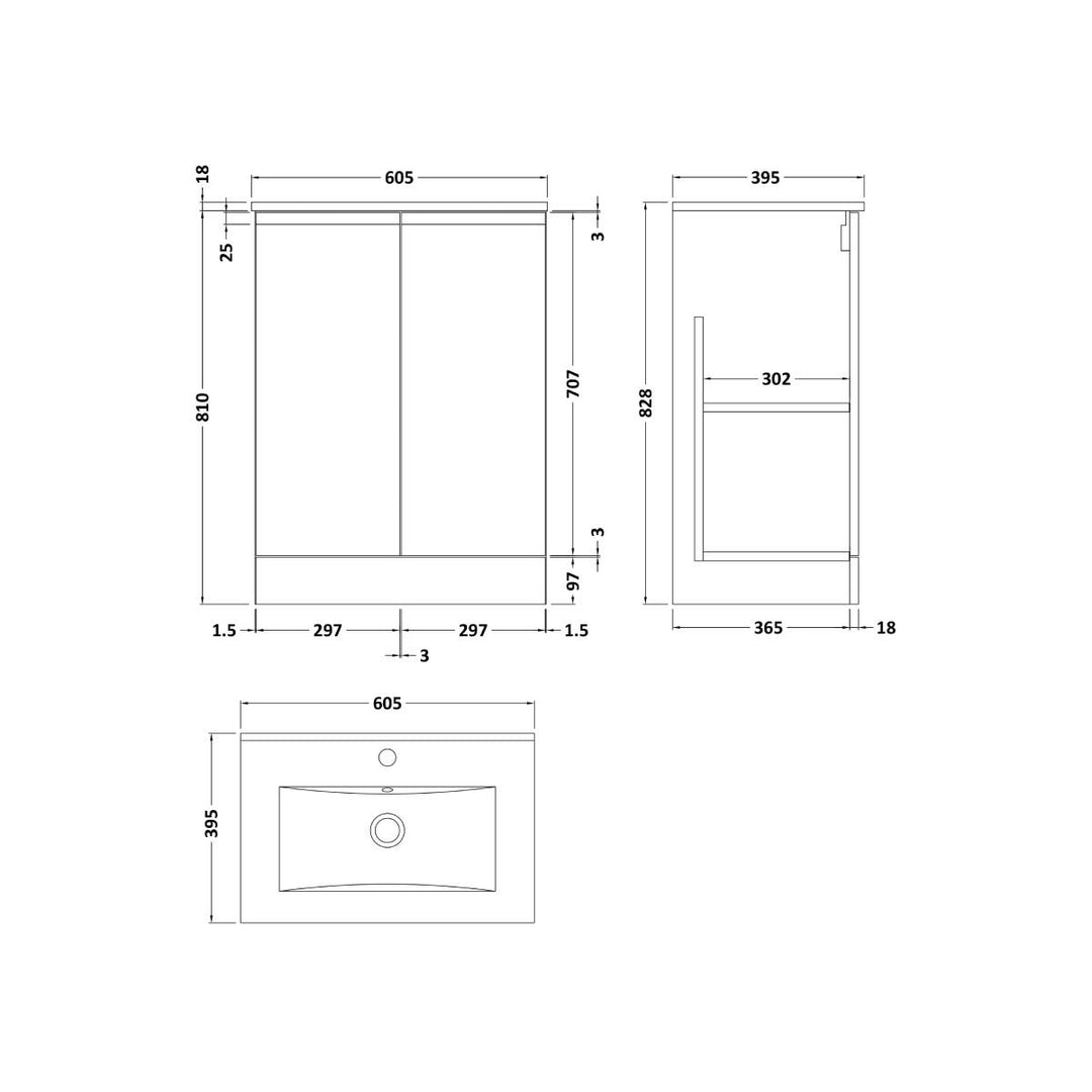 Hudson Reed Urban 600mm Floor Standing Vanity Unit &amp; Minimialist Basin - Satin White URB108B