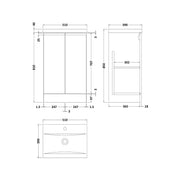 Hudson Reed Urban 500mm Floor Standing Vanity Unit & Mid-Edged Basin - Satin Blue URB307A - Technical drawing