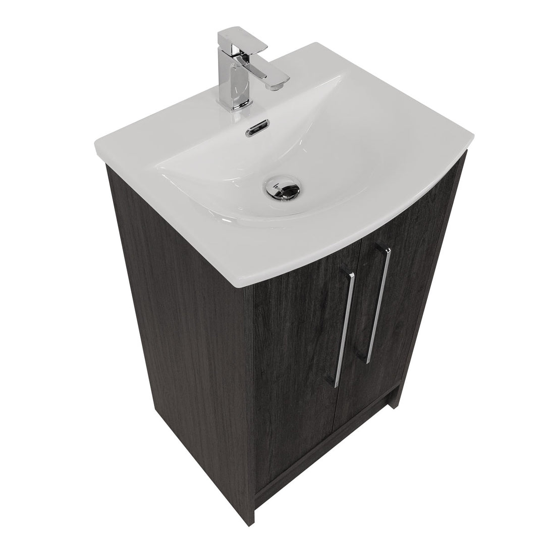 Josef Martin Urbano 500mm Space Saver Floor Standing 2 Door Vanity Unit &amp; Modern Curved Inset Basin - Roble Azabache