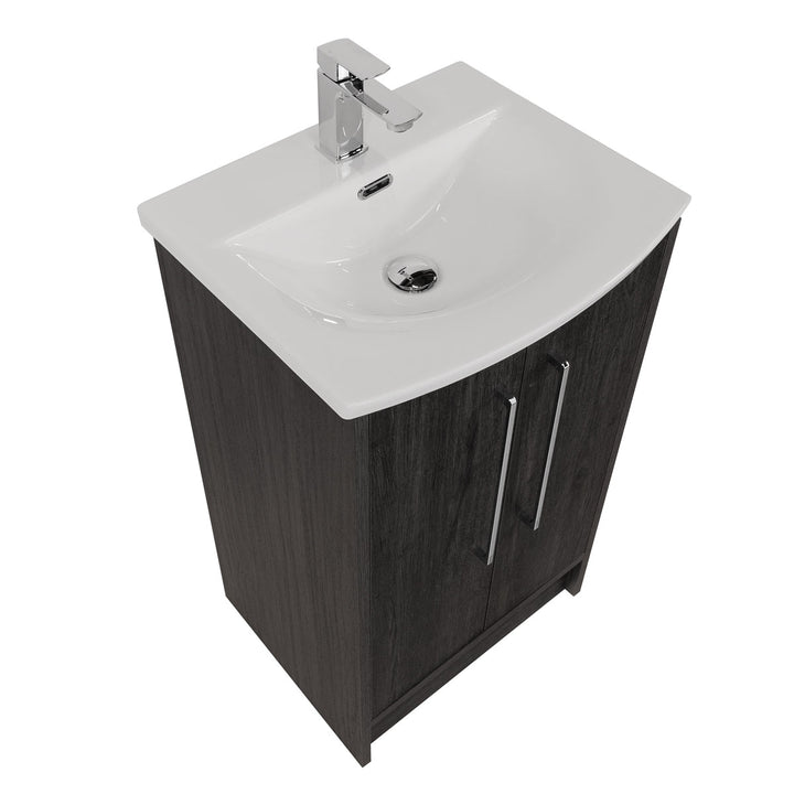 Josef Martin Urbano 500mm Space Saver Floor Standing 2 Door Vanity Unit &amp; Modern Curved Inset Basin - Roble Azabache