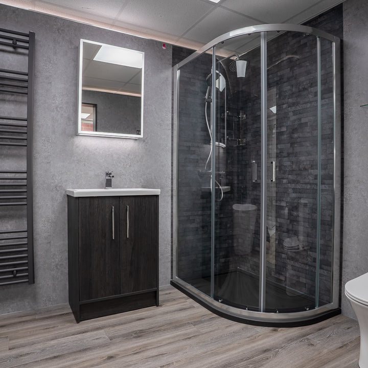 Josef Martin Urbano 600mm Space Saver Floor Standing 2 Door Vanity Unit &amp; Mid Edge Inset Basin - Roble Azabache