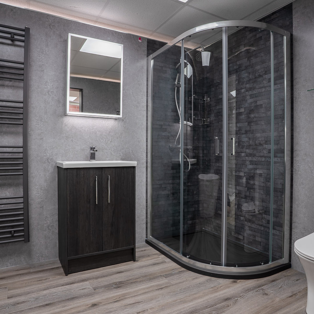 Josef Martin Urbano 600mm Space Saver Floor Standing 2 Door Vanity Unit & Mid Edge Inset Basin - Roble Azabache
