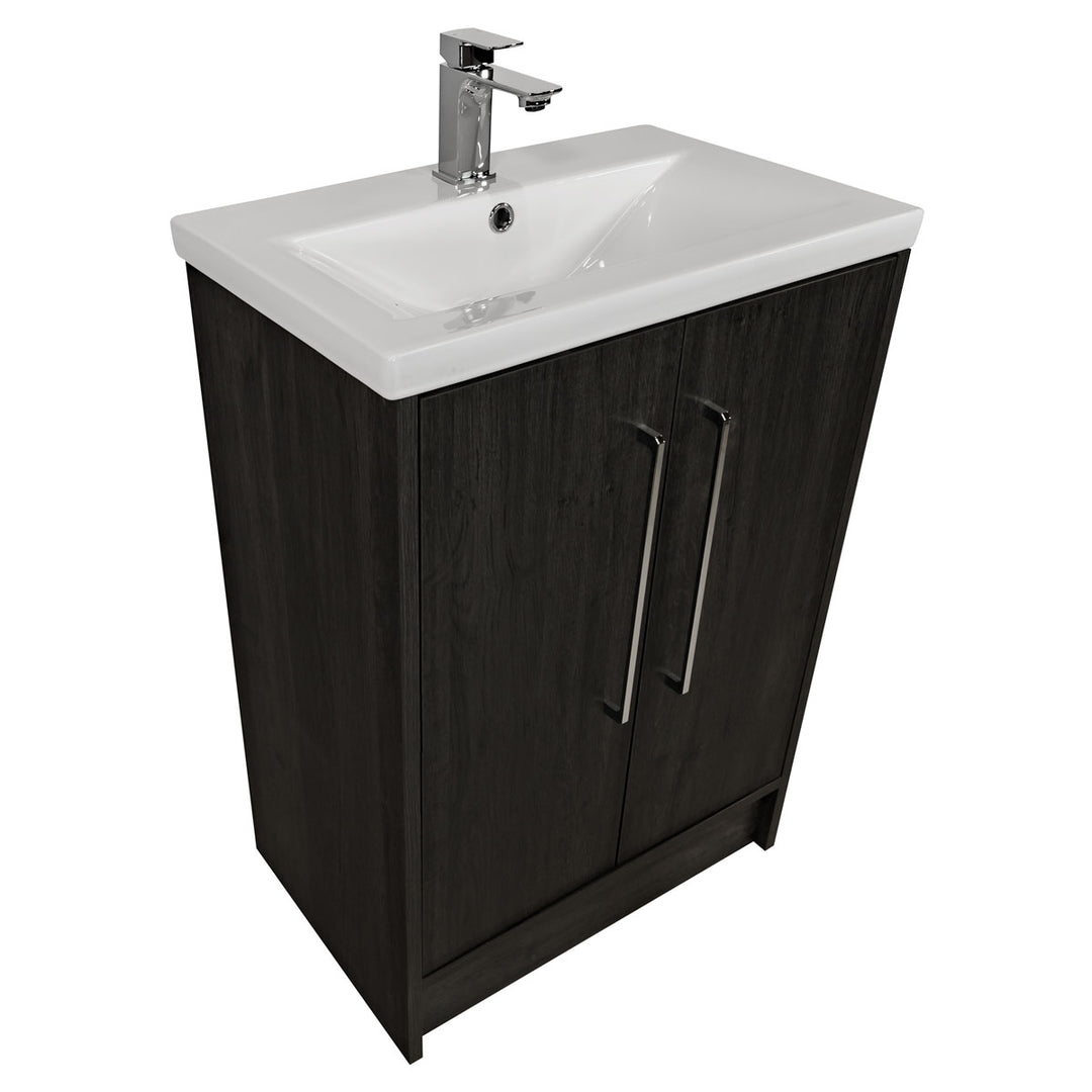 Josef Martin Urbano 600mm Space Saver Floor Standing 2 Door Vanity Unit &amp; Mid Edge Inset Basin - Roble Azabache