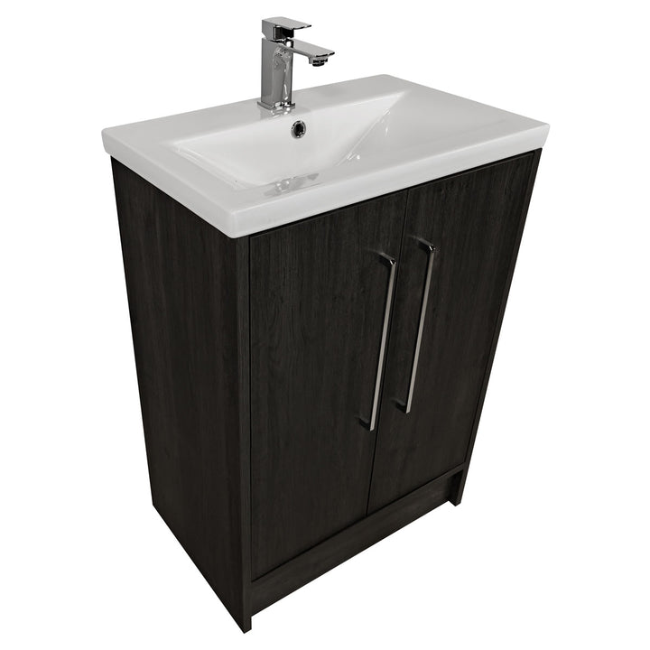 Josef Martin Urbano 600mm Space Saver Floor Standing 2 Door Vanity Unit &amp; Mid Edge Inset Basin - Roble Azabache