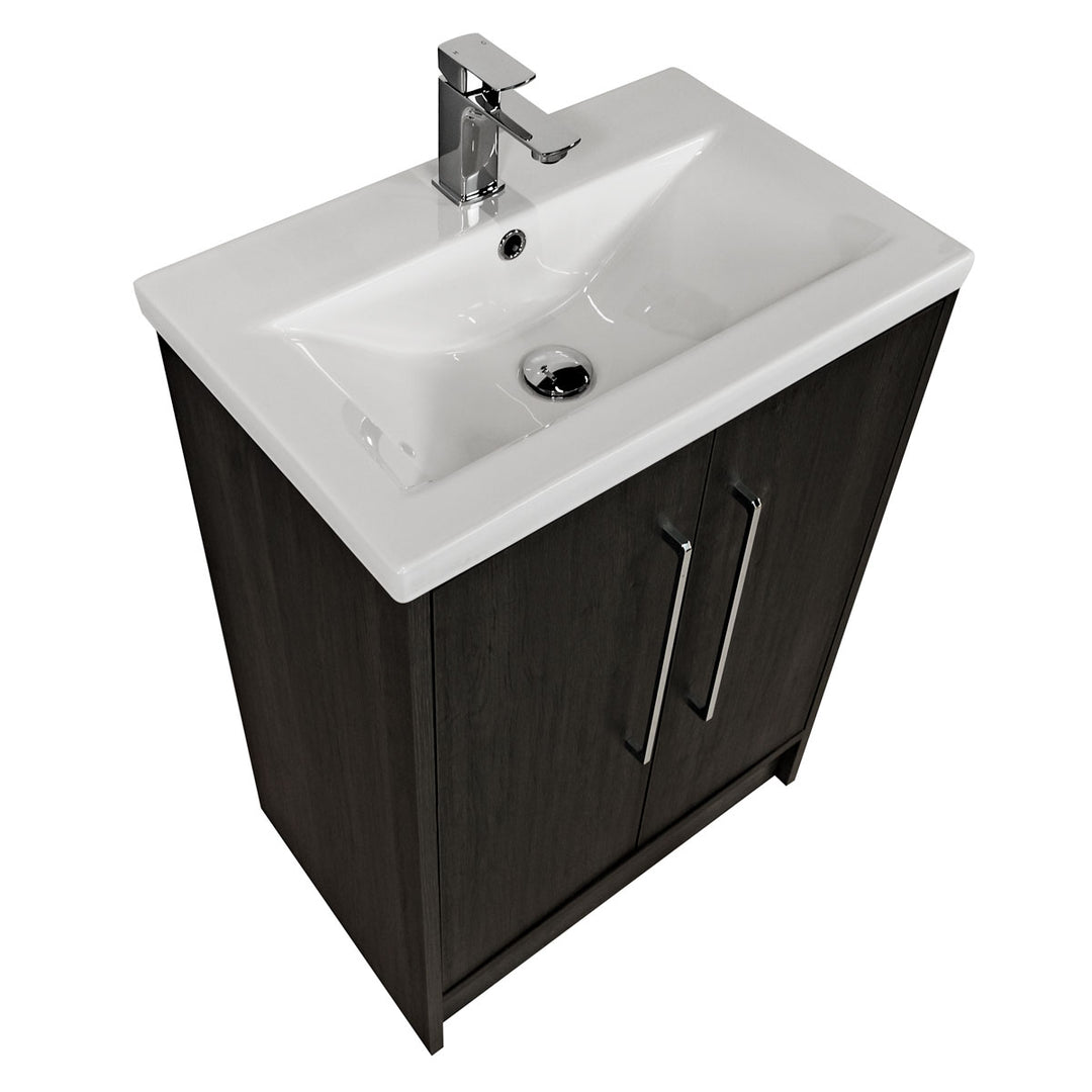 Josef Martin Urbano 600mm Space Saver Floor Standing 2 Door Vanity Unit &amp; Mid Edge Inset Basin - Roble Azabache
