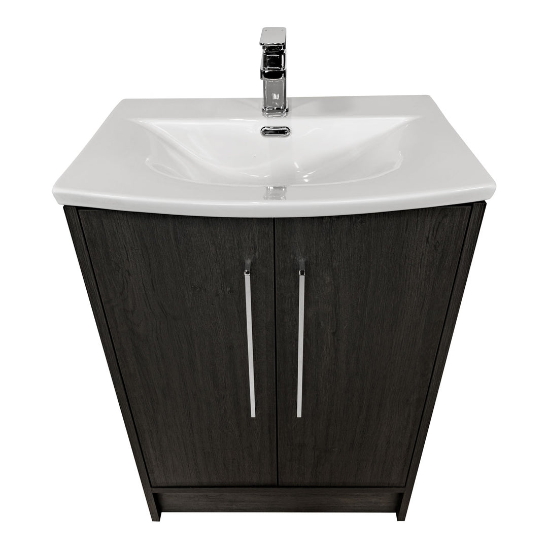 Josef Martin Urbano 600mm Space Saver Floor Standing 2 Door Vanity Unit &amp; Modern Curved Inset Basin - Roble Azabache