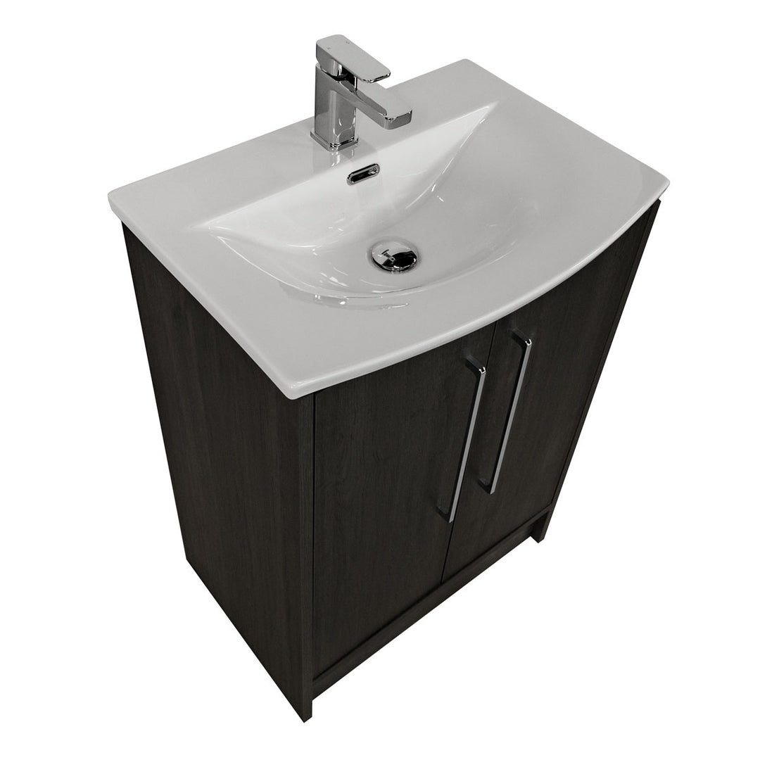 Josef Martin Urbano 600mm Space Saver Floor Standing 2 Door Vanity Unit &amp; Modern Curved Inset Basin - Roble Azabache