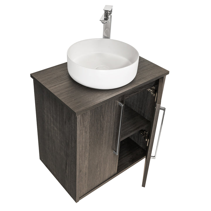 Josef Martin Urbano 600mm Space Saver Wall Hung 2 Door Vanity Unit with Worktop - Roble Azabache