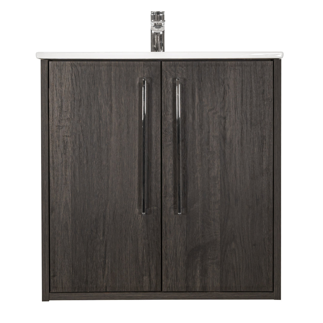 Josef Martin Urbano 600mm Space Saver Wall Hung 2 Door Vanity Unit &amp; Minimalist Inset Basin - Roble Azabache