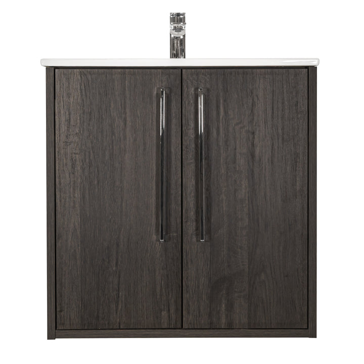 Josef Martin Urbano 600mm Space Saver Wall Hung 2 Door Vanity Unit &amp; Minimalist Inset Basin - Roble Azabache