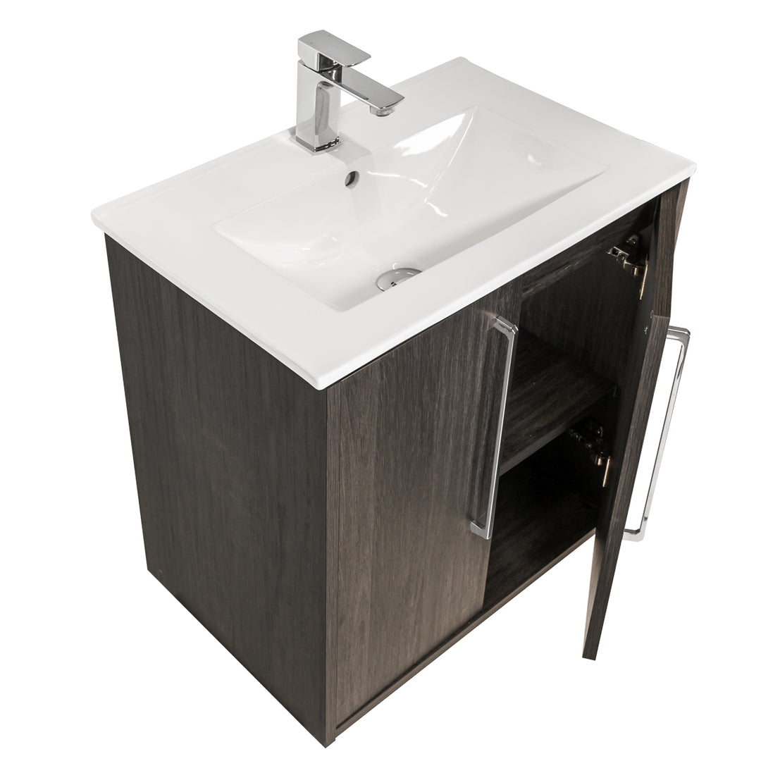 Josef Martin Urbano 600mm Space Saver Wall Hung 2 Door Vanity Unit &amp; Minimalist Inset Basin - Roble Azabache