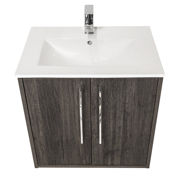Josef Martin Urbano 600mm Space Saver Wall Hung 2 Door Vanity Unit &amp; Minimalist Inset Basin - Roble Azabache
