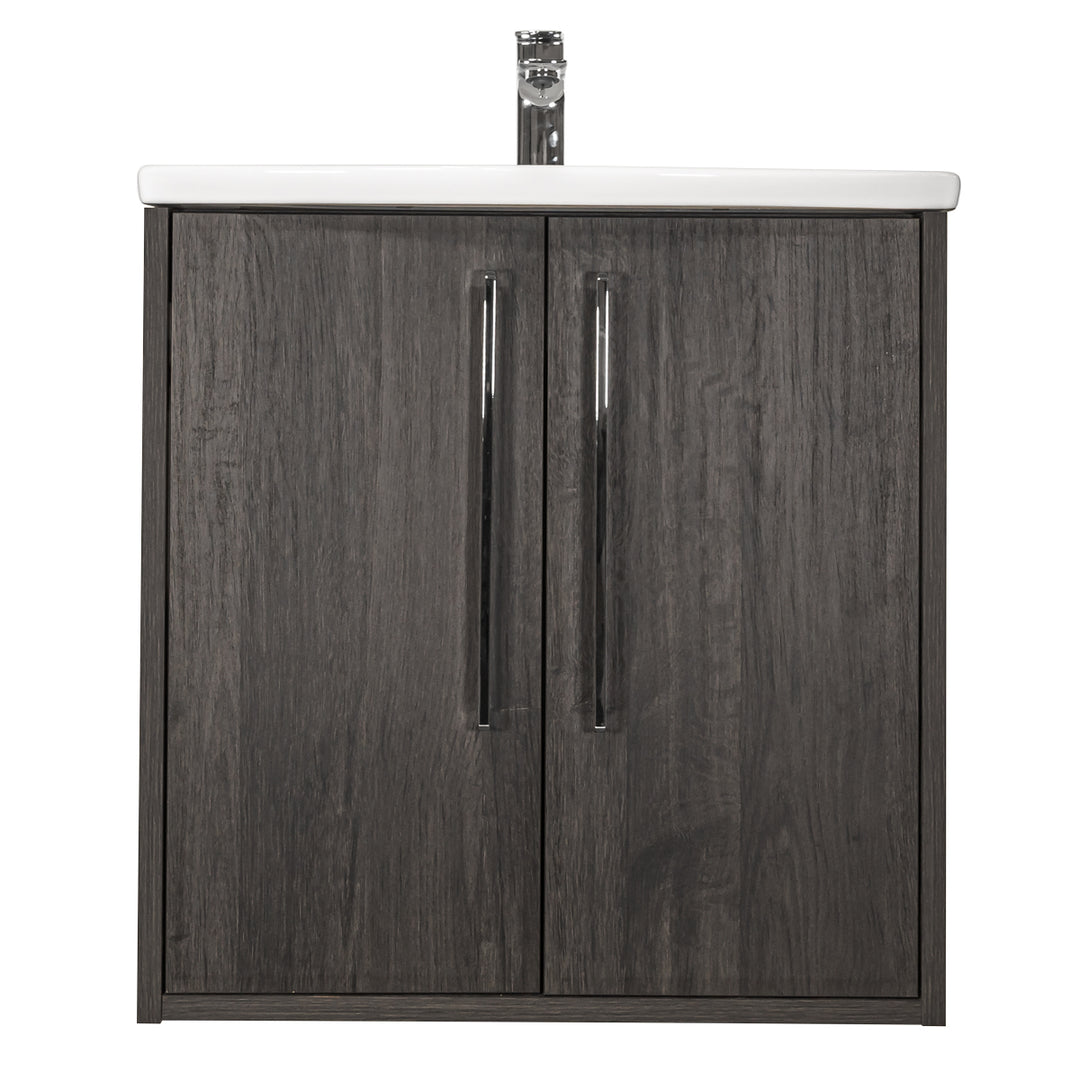 Josef Martin Urbano 600mm Space Saver Wall Hung 2 Door Vanity Unit &amp; Modern Curved Inset Basin - Roble Azabache