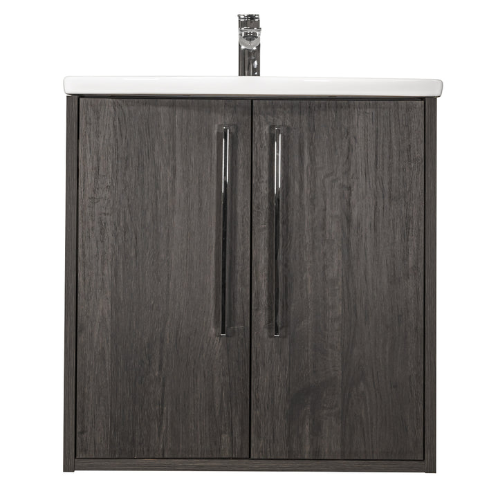 Josef Martin Urbano 600mm Space Saver Wall Hung 2 Door Vanity Unit &amp; Modern Curved Inset Basin - Roble Azabache