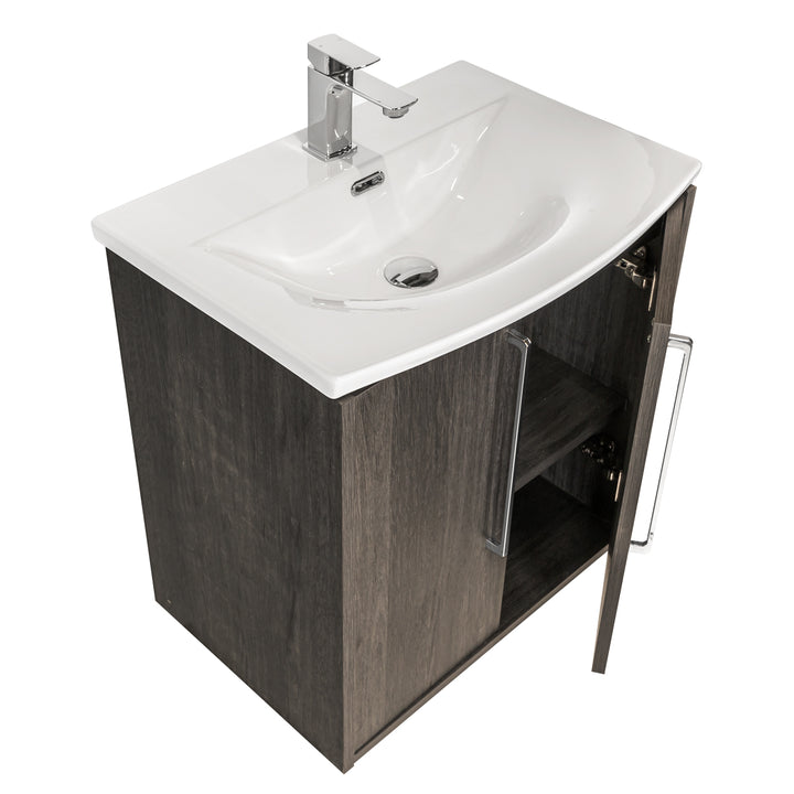 Josef Martin Urbano 600mm Space Saver Wall Hung 2 Door Vanity Unit &amp; Modern Curved Inset Basin - Roble Azabache