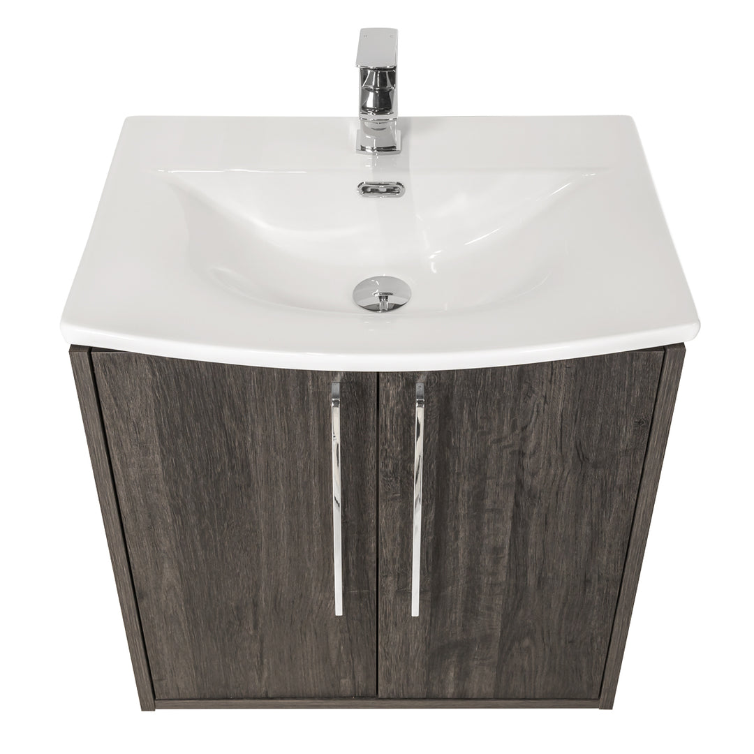 Josef Martin Urbano 600mm Space Saver Wall Hung 2 Door Vanity Unit &amp; Modern Curved Inset Basin - Roble Azabache
