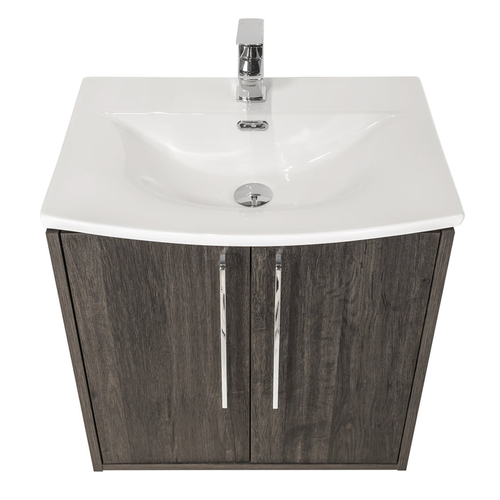 Josef Martin Urbano 600mm Space Saver Wall Hung 2 Door Vanity Unit &amp; Modern Curved Inset Basin - Roble Azabache