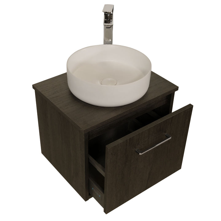 Josef Martin Urbano 500mm Space Saver Wall Hung 1 Drawer Vanity Unit with Worktop - Roble Azabache