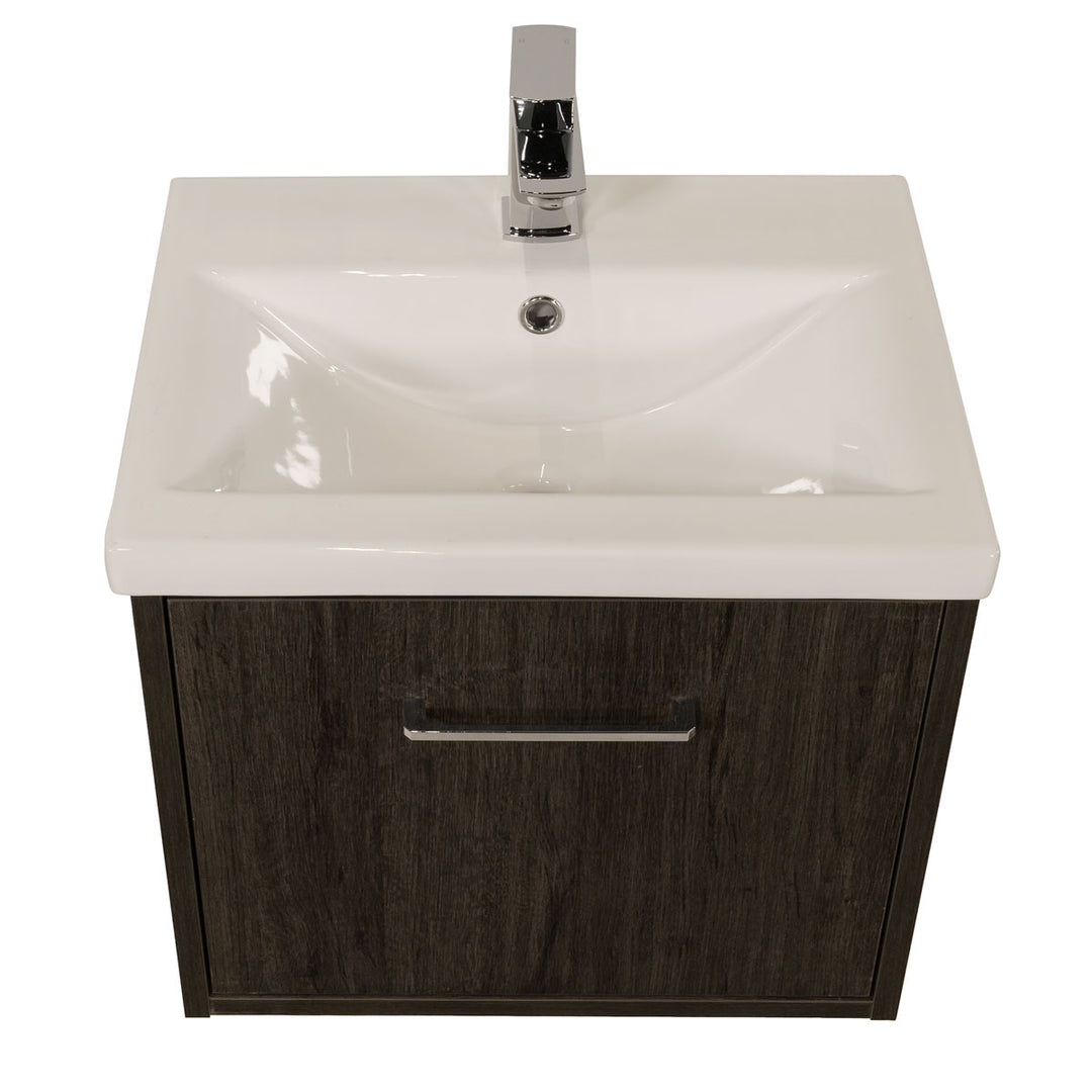 Josef Martin Urbano 500mm Space Saver Wall Hung 1 Drawer Vanity Unit &amp; Mid Edge Inset Basin - Roble Azabache