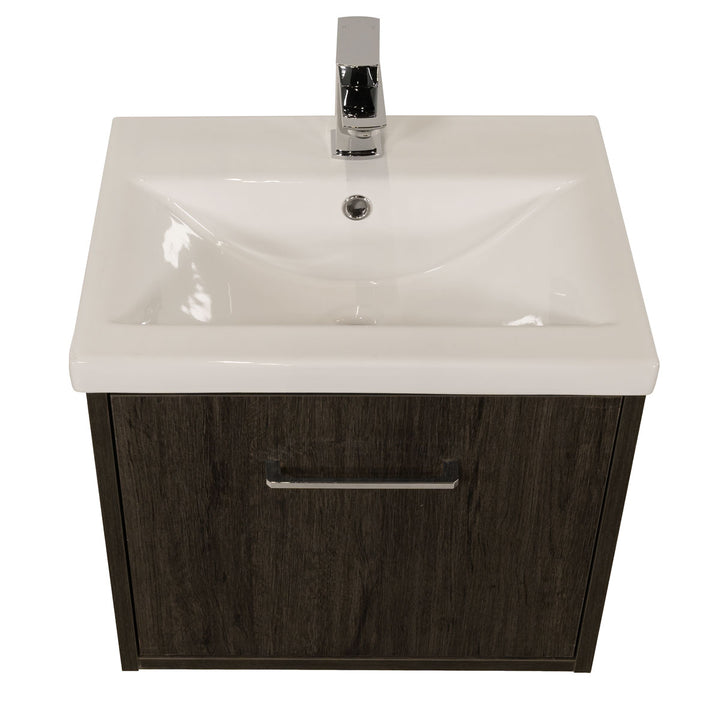 Josef Martin Urbano 500mm Space Saver Wall Hung 1 Drawer Vanity Unit &amp; Mid Edge Inset Basin - Roble Azabache