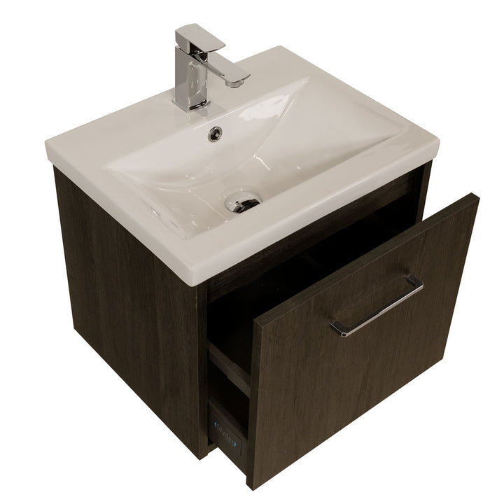 Josef Martin Urbano 500mm Space Saver Wall Hung 1 Drawer Vanity Unit &amp; Mid Edge Inset Basin - Roble Azabache