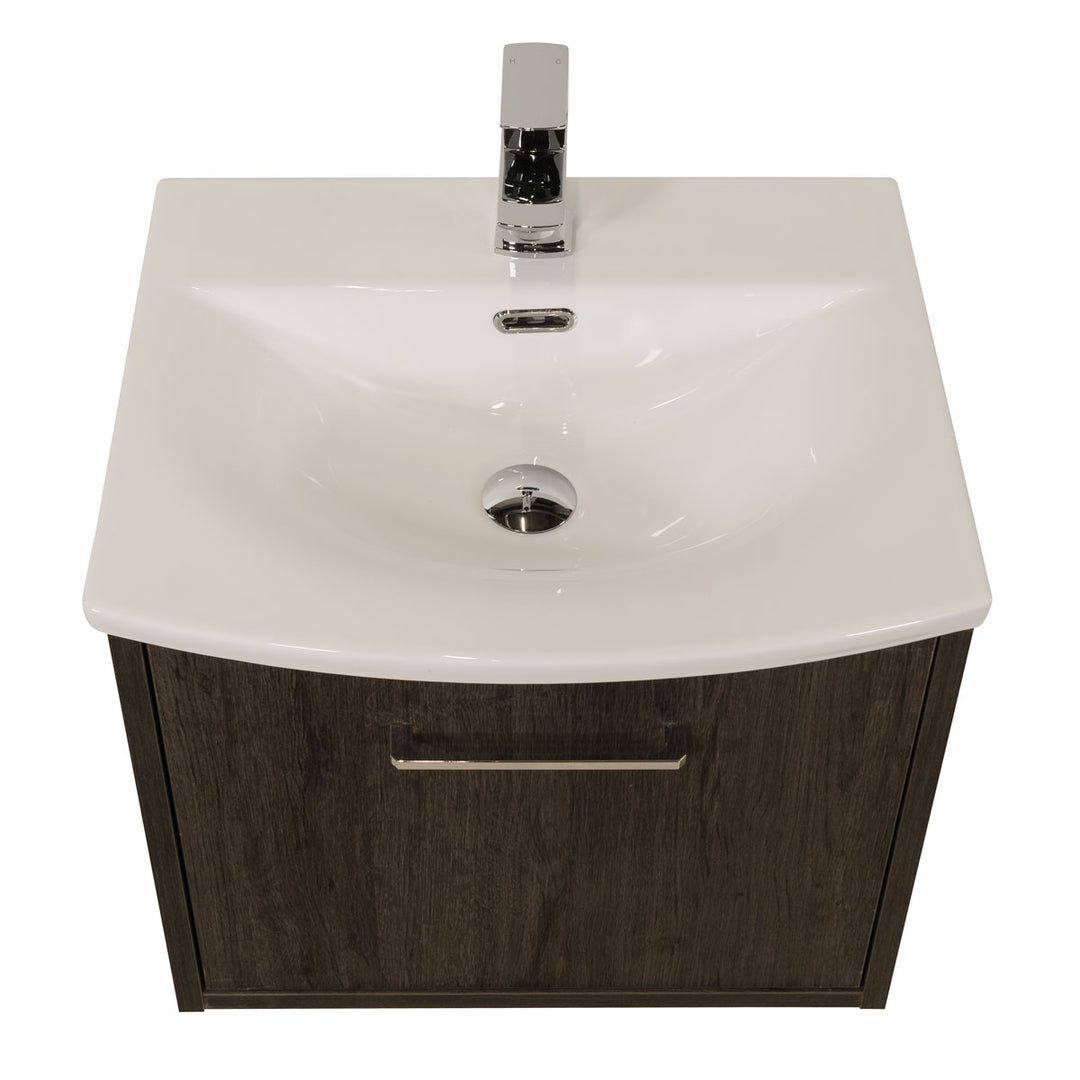Josef Martin Urbano 500mm Space Saver Wall Hung 1 Drawer Vanity Unit &amp; Modern Curved Inset Basin - Roble Azabache