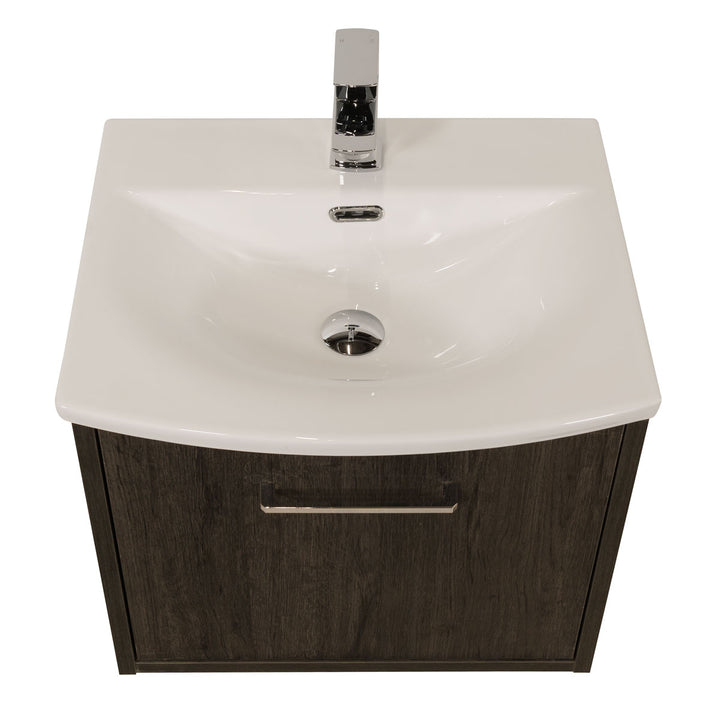Josef Martin Urbano 500mm Space Saver Wall Hung 1 Drawer Vanity Unit &amp; Modern Curved Inset Basin - Roble Azabache