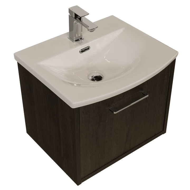 Josef Martin Urbano 500mm Space Saver Wall Hung 1 Drawer Vanity Unit &amp; Modern Curved Inset Basin - Roble Azabache