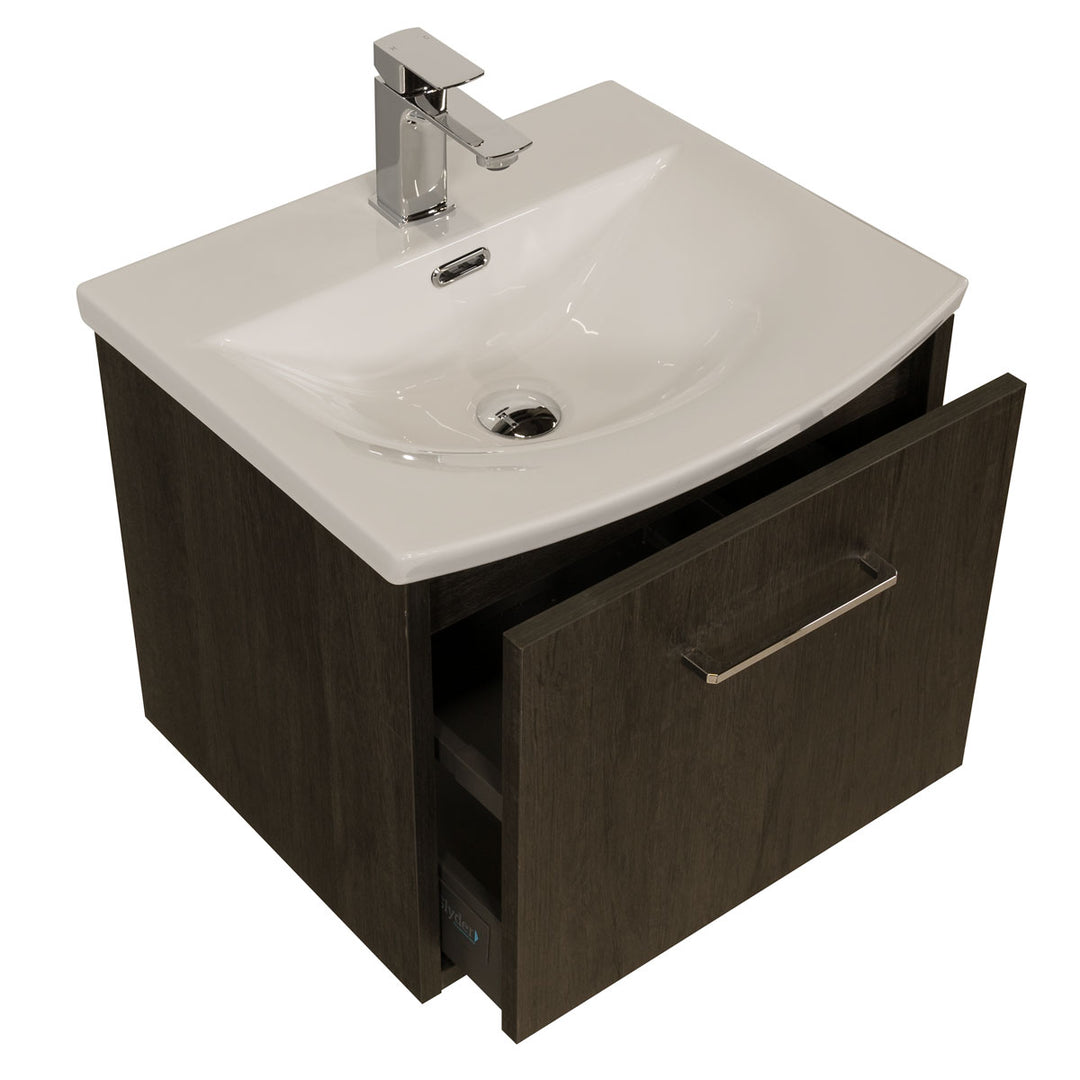 Josef Martin Urbano 500mm Space Saver Wall Hung 1 Drawer Vanity Unit &amp; Modern Curved Inset Basin - Roble Azabache