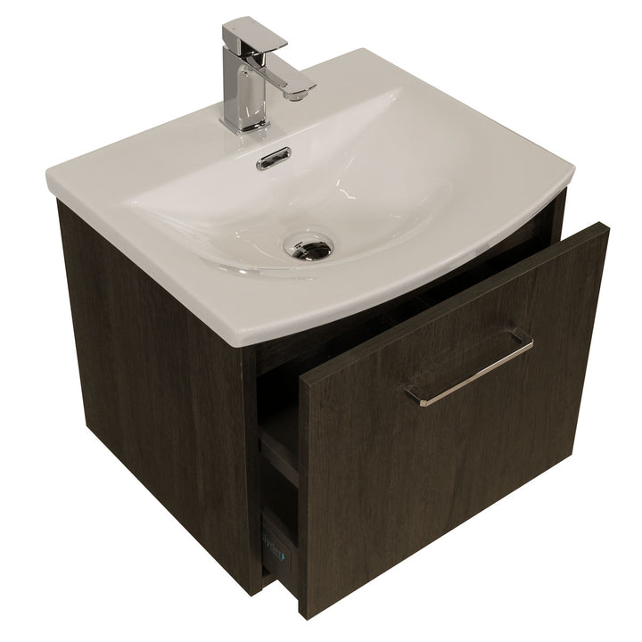 Josef Martin Urbano 500mm Space Saver Wall Hung 1 Drawer Vanity Unit &amp; Modern Curved Inset Basin - Roble Azabache