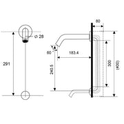 Modern Round Wall Mounted Infra Red Tap - includes Solenoid (Main & Battery Operated) - Technical drawing