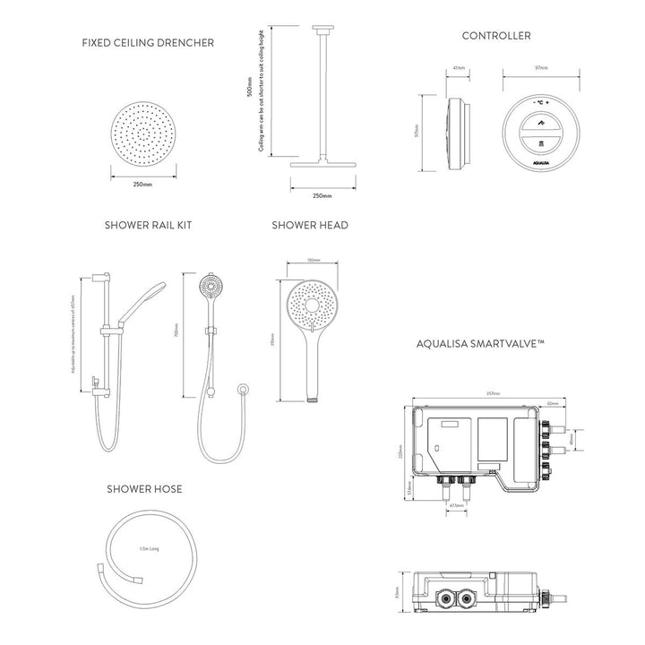 Aqualisa Unity Q Smart Shower Concealed With Adj And Ceiling Fixed Head - Hp/Combi