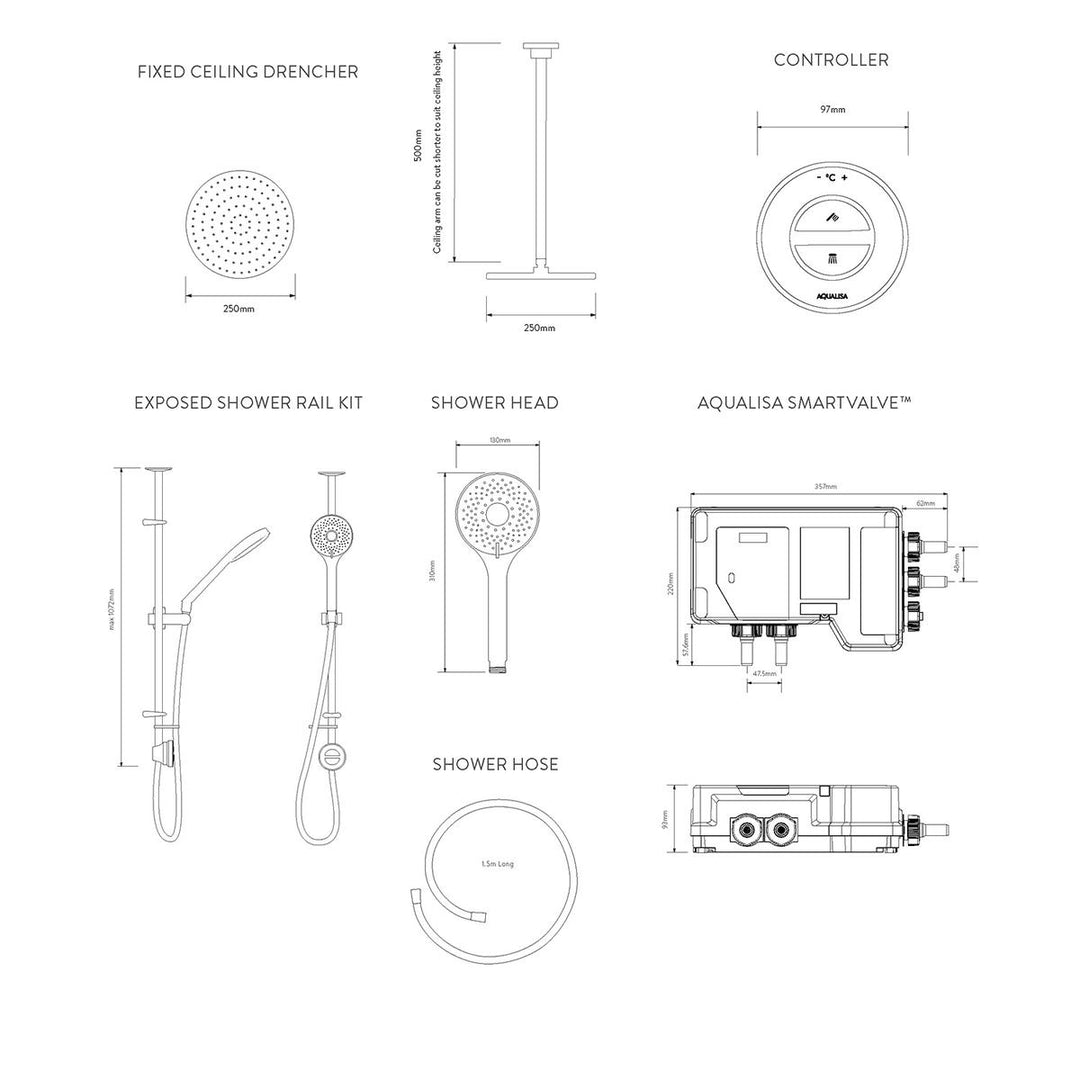 Aqualisa Unity Q Smart Shower Exposed With Adj And Ceiling Fixed Head - Hp/Combi