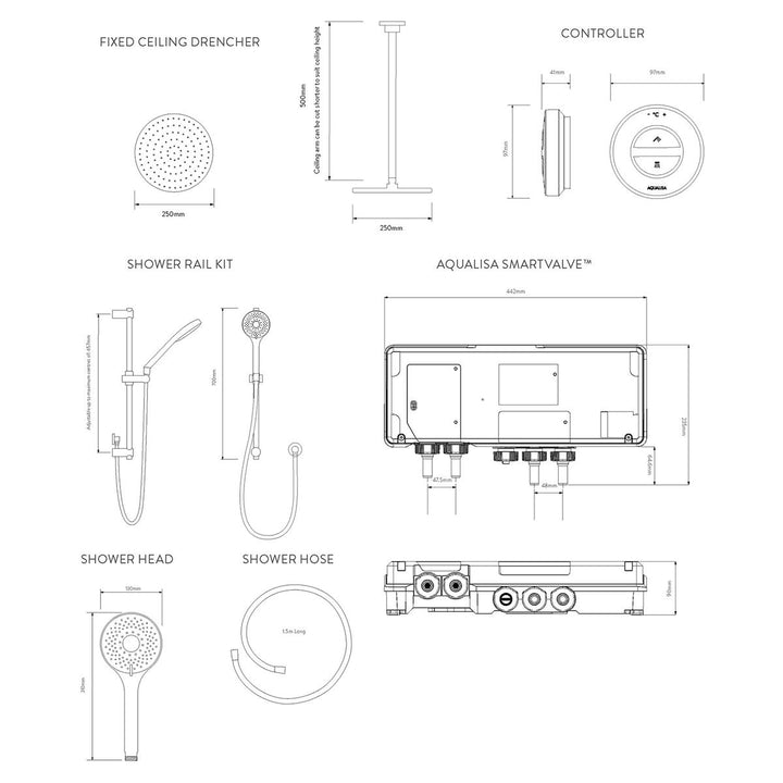 Aqualisa Unity Q Smart Shower Concealed With Adj And Ceiling Fixed Head - Gravity Pumped