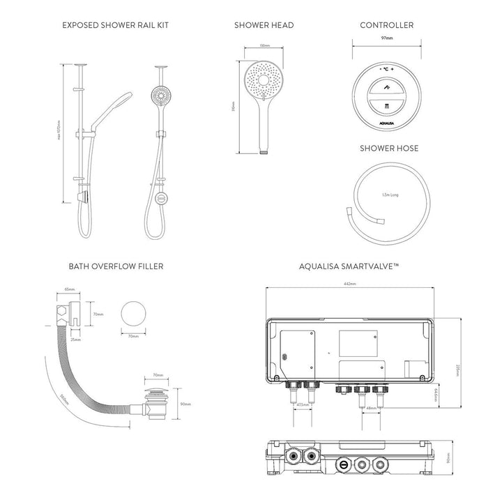 Aqualisa Unity Q Smart Shower Exposed With Bath Fill - Gravity Pumped