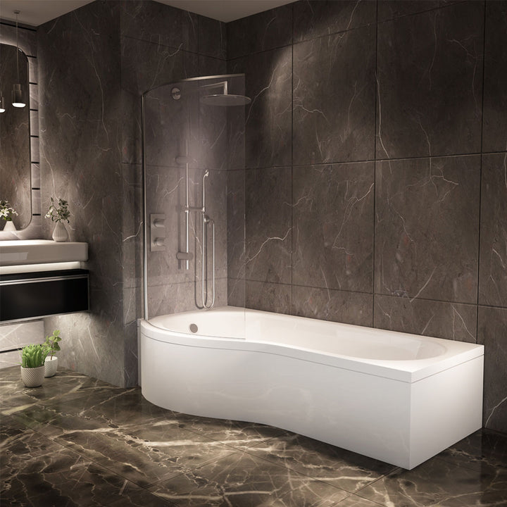 Ari 1700 x 700mm P-Shape Shower Bath, Panel &amp; Screen - Left Hand