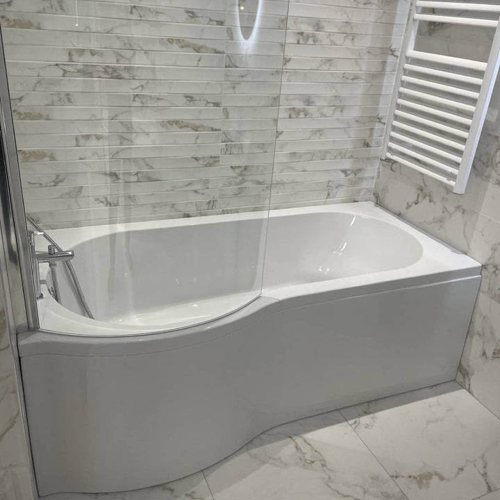 Ari 1700 x 700mm P-Shape Shower Bath, Panel &amp; Screen - Left Hand