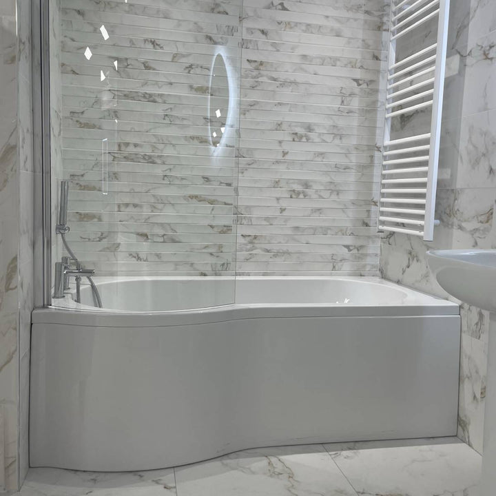 Ari 1700 x 700mm P-Shape Shower Bath, Panel &amp; Screen - Left Hand